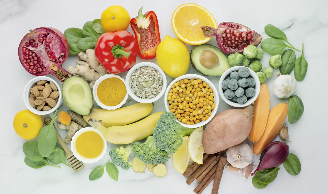 Foto de la página web de Noboli para la sección de nutrición. Comida variada.