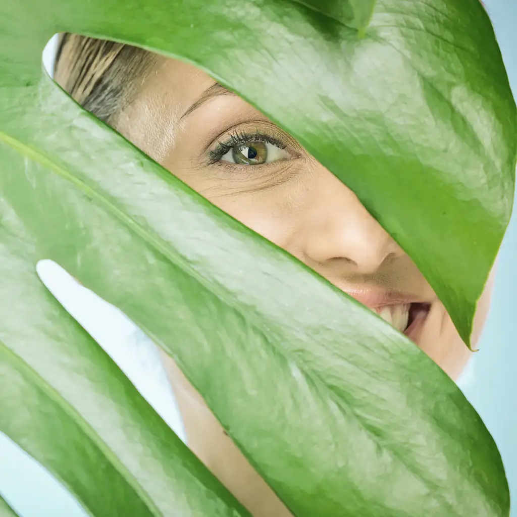 Foto de la página web de Noboli para la sección salud. Una persona asomando por una hoja.